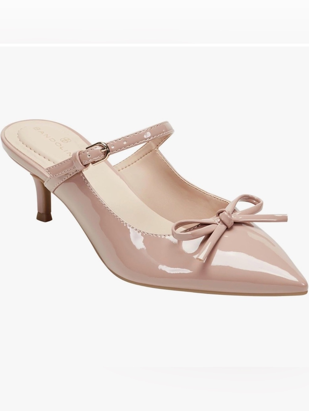 Bandolin patent Leather Pointed Toe Mule with Bow - Blush size 9